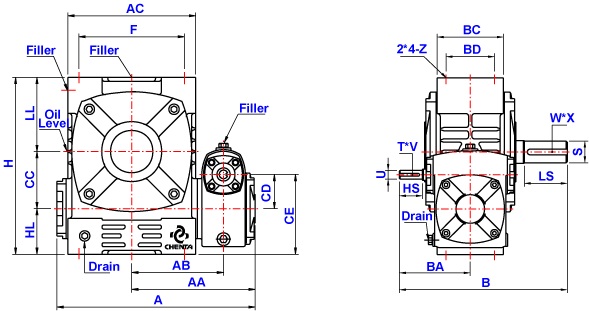 蜗轮减速机USF40/70-80/135详细尺寸图